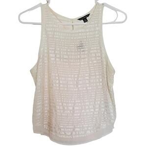 American Eagle Sheer Beaded Overlay Tank Top Cream Sleeveless Womens L